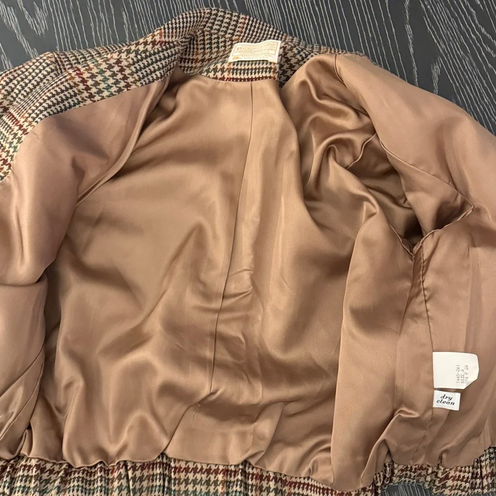 Pendleton Pure Virgin Wool Brown Houndstooth Plaid Short Jacket Blazer Sz 6 - Picture 10 of 10